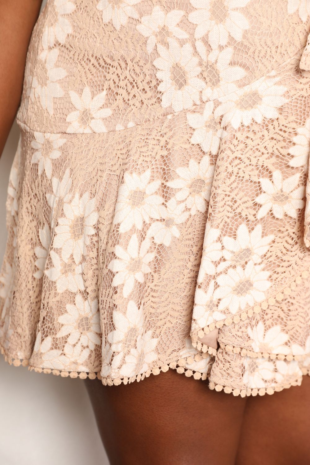 Double Take Floral Lace Pompom Dress